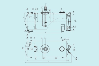 Чертеж Горизонтальные аппараты ГКК с коническими неотбортованными днищами